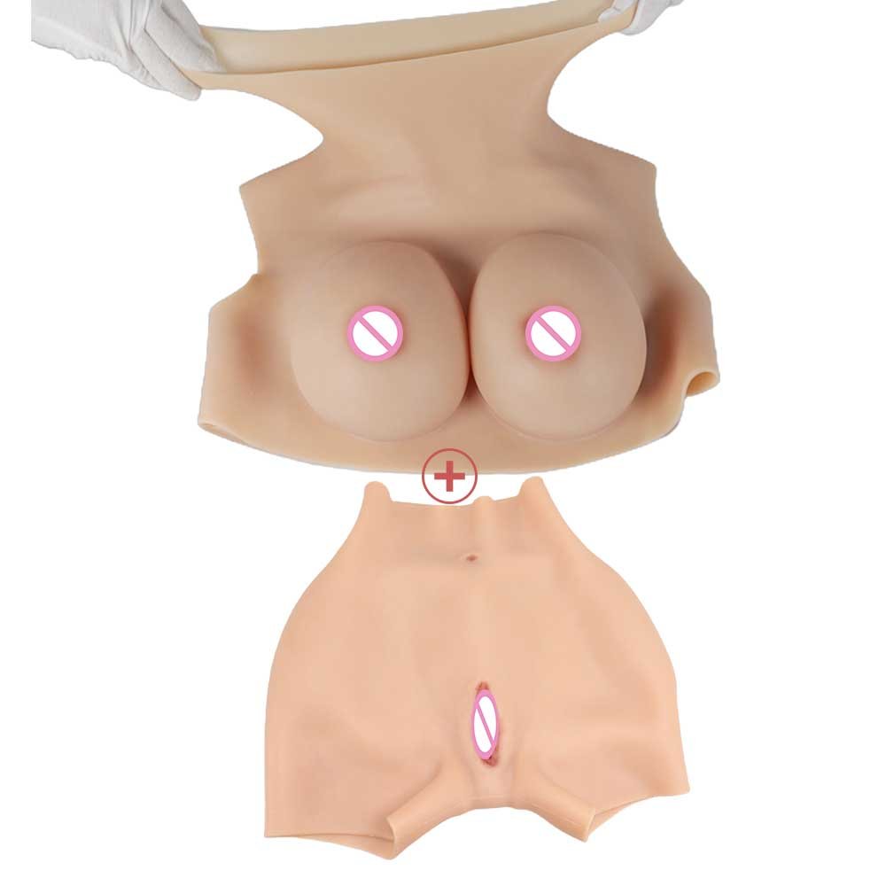 Realistic fake silicone girl for men transvestite silicone breasts forms man to woman vagina clothes with anal hole