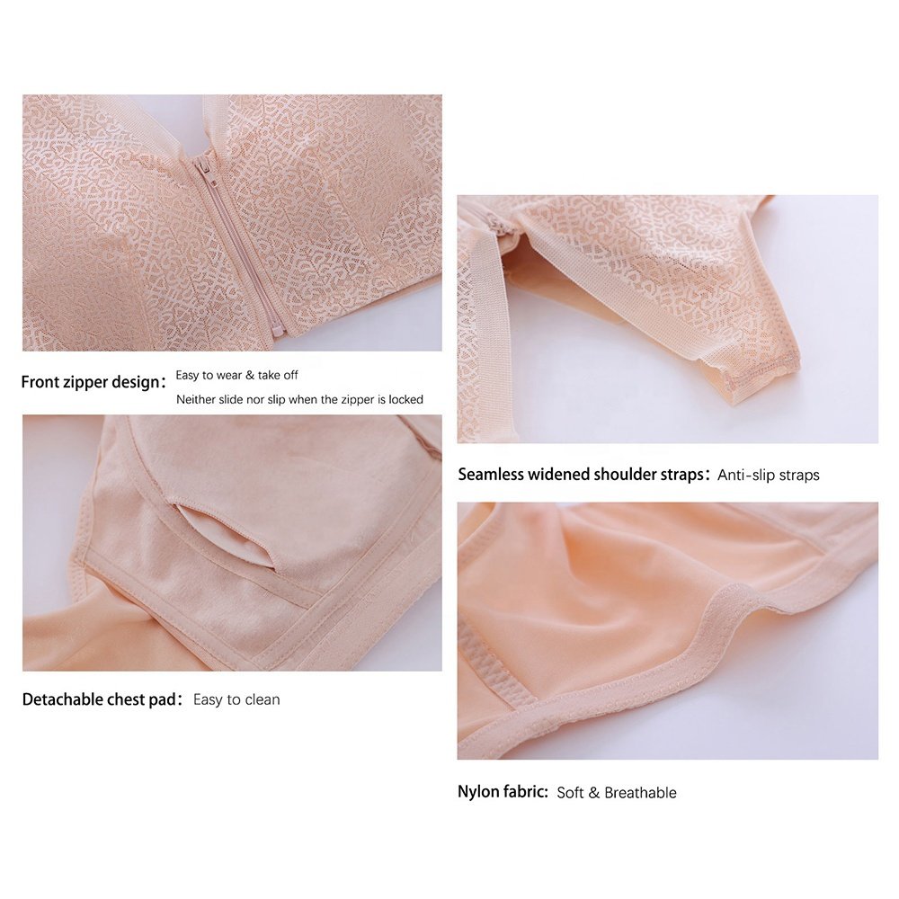 Hotsell Sexy Leisure Ladies Bra Front Zip Ice Silk Plus Size (M-3XL) Posture Back Support Push Up Removable Pad Yoga Sports Bra