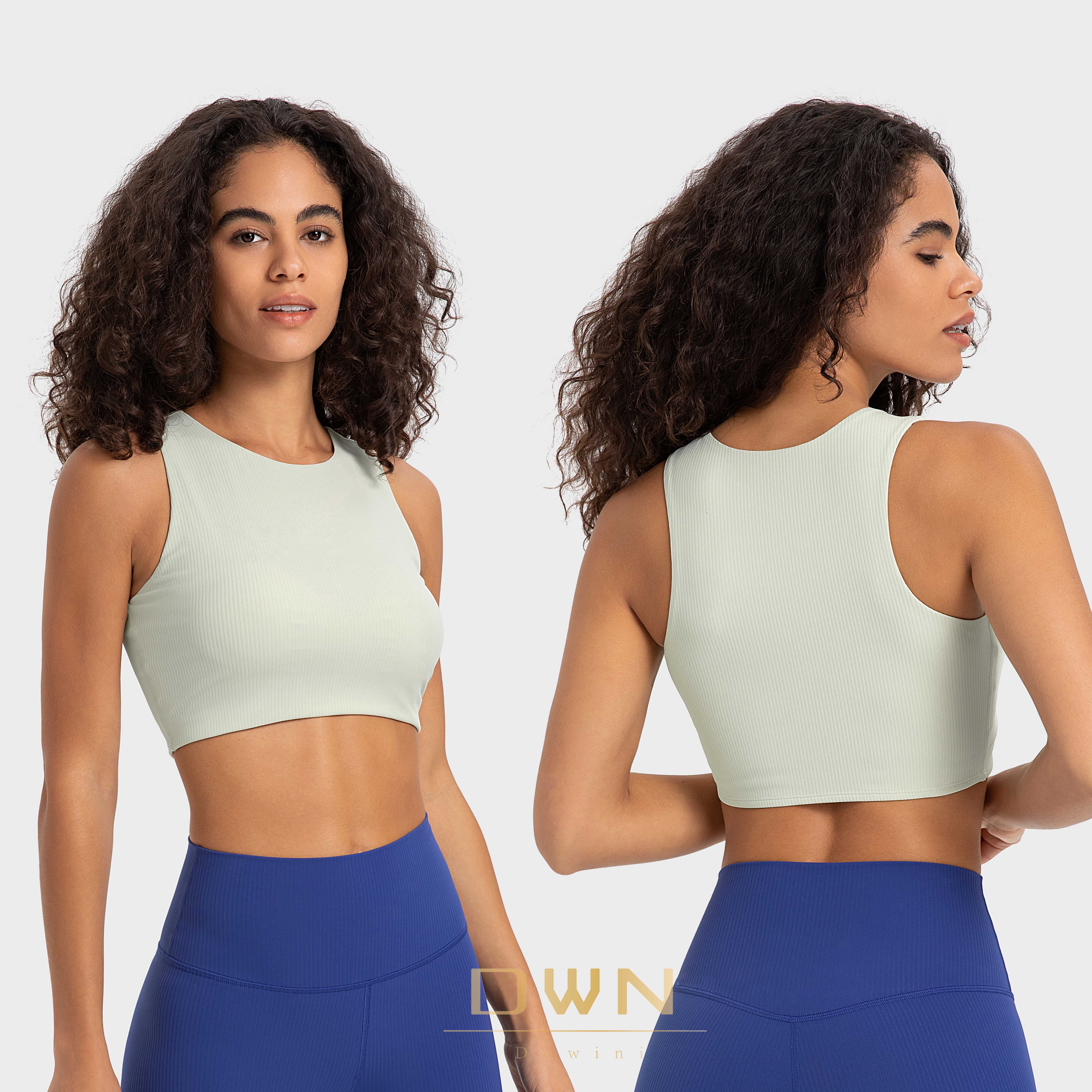 New High quality Stripped Rib High Neck Covering side Breast Sports Bra High Strength Shockproof Upholding Yoga Sports Bra