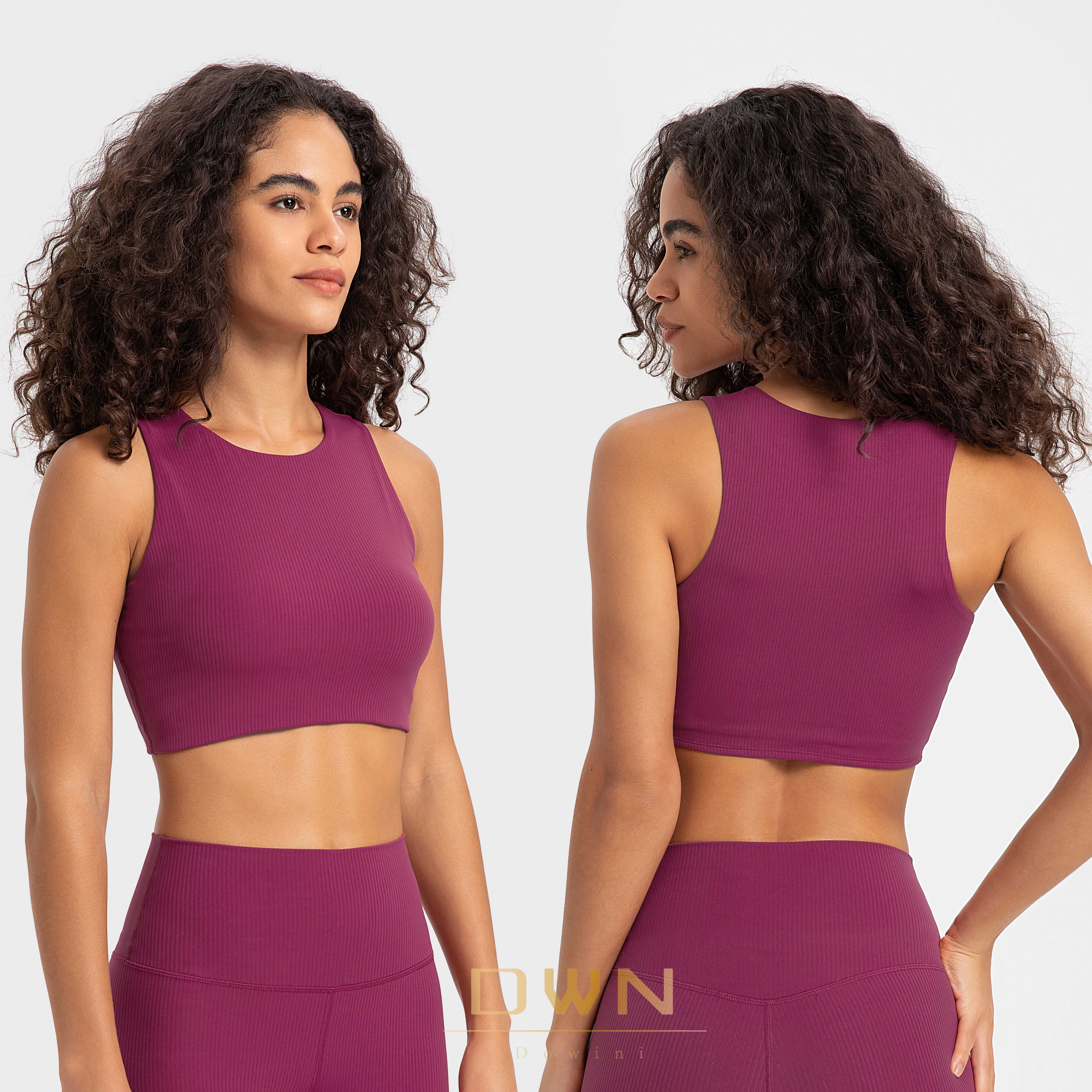 New High quality Stripped Rib High Neck Covering side Breast Sports Bra High Strength Shockproof Upholding Yoga Sports Bra