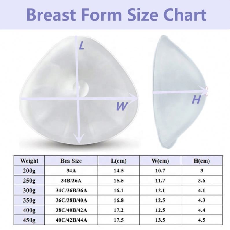 Silicone Breast Form Woman Boob Artificial Breast Prosthesis Transparent 100% Silicone Triangle Shape Deep Concave Backside