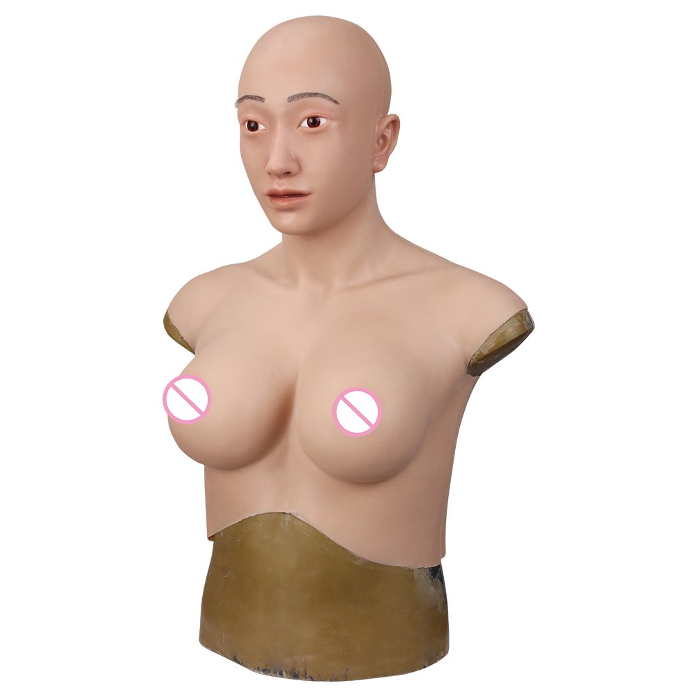 Female Cyberskin Body Suit One-Piece With Head Mask Tight Zentai CD TD Silicone Breast Forms with Mask