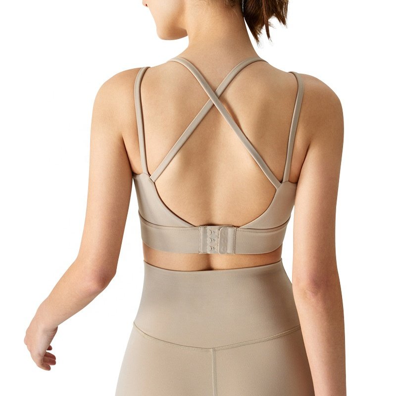 Custom Women Sports Bra Cross Beauty Back Fixed Cup Comfortable Workout Wear Top Adjustable Buckle Sports Bras For Women Fitness