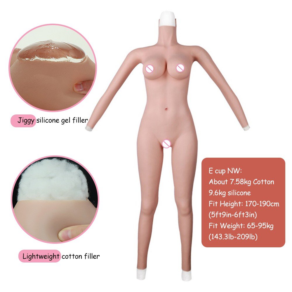 E cup silicone boobs jumpsuit meme one piece seamless bodysuit for crossdresser drag queen bosom form false pussy without zipper