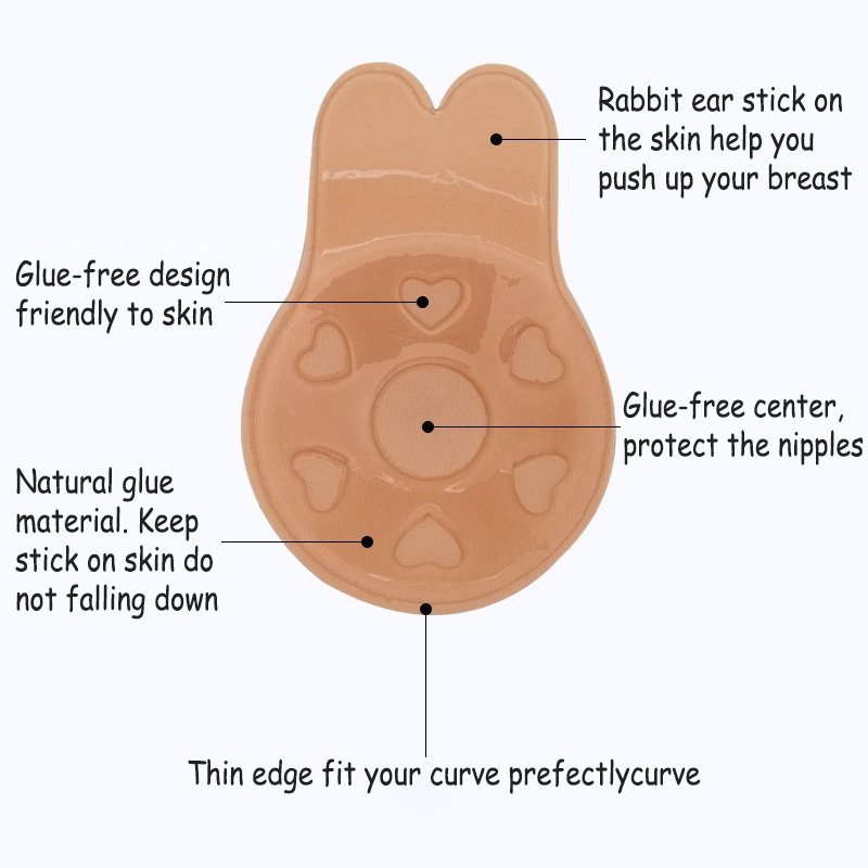 Silicone Adhesive Waterproof Push Up Sticky Bra Rabbit Ear Wonder Bra Plus Size Big Boobs Strapless Invisible Bra Pasties