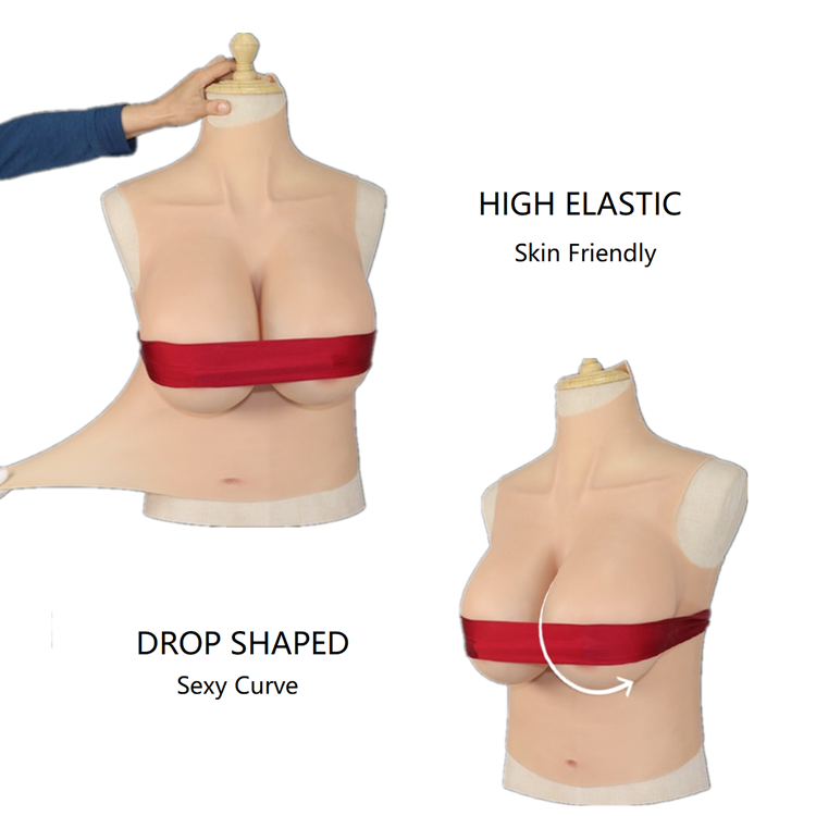 Silicone Breast Forms High Collar with Navel Artificial Breast Forms for Crossdresser Transgender Drag Queen Shemale