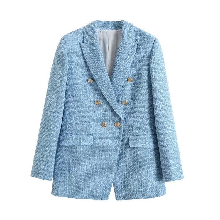 custom design women coat casual light blue jacket elegant ladies suit