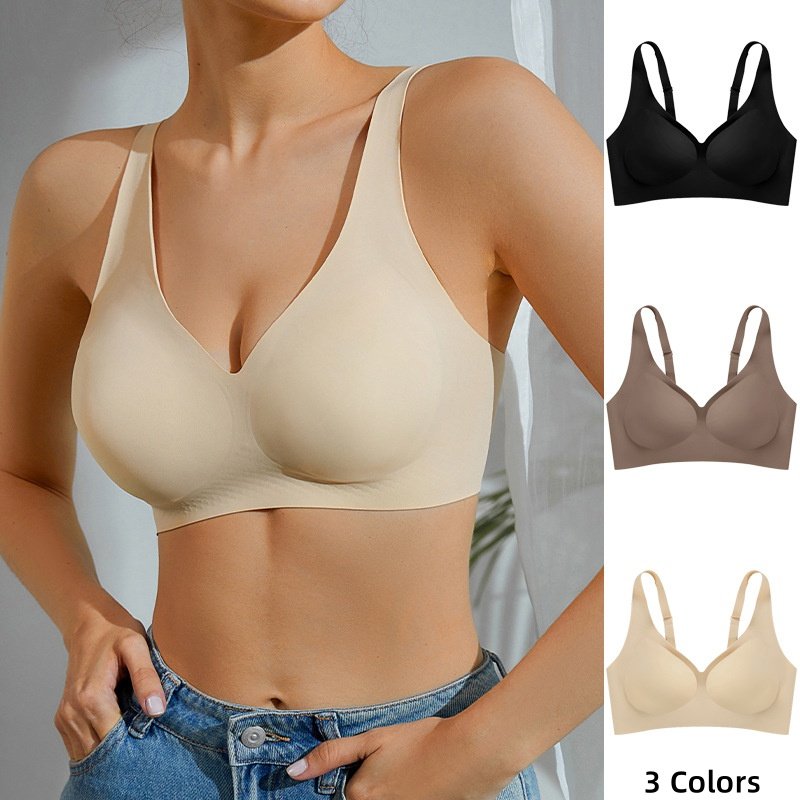 New Custom Logo morandi color women's seamless bra thin 3D Jelly strip ice silk Large size push up bra Wireless Bras For Women