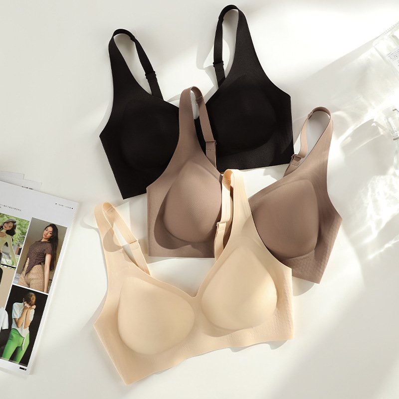 New Custom Logo morandi color women's seamless bra thin 3D Jelly strip ice silk Large size push up bra Wireless Bras For Women