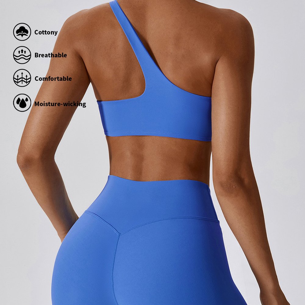 Customization Blank Women One Shoulder Yoga Top Workout Bra Gym Clothes One Shoulder Sports Bra