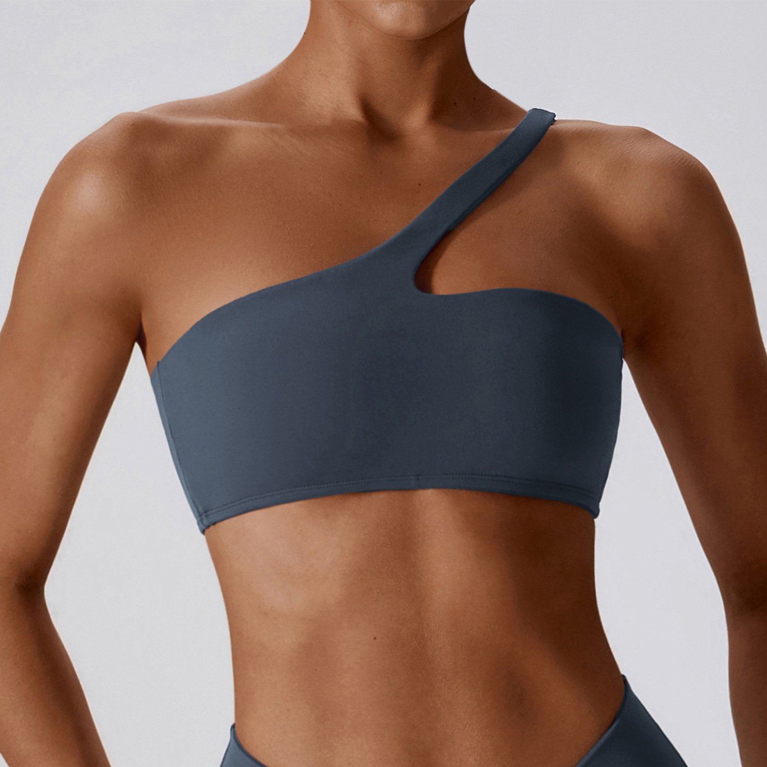 Customization Blank Women One Shoulder Yoga Top Workout Bra Gym Clothes One Shoulder Sports Bra