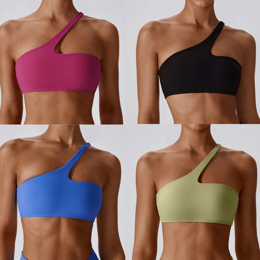 Customization Blank Women One Shoulder Yoga Top Workout Bra Gym Clothes One Shoulder Sports Bra