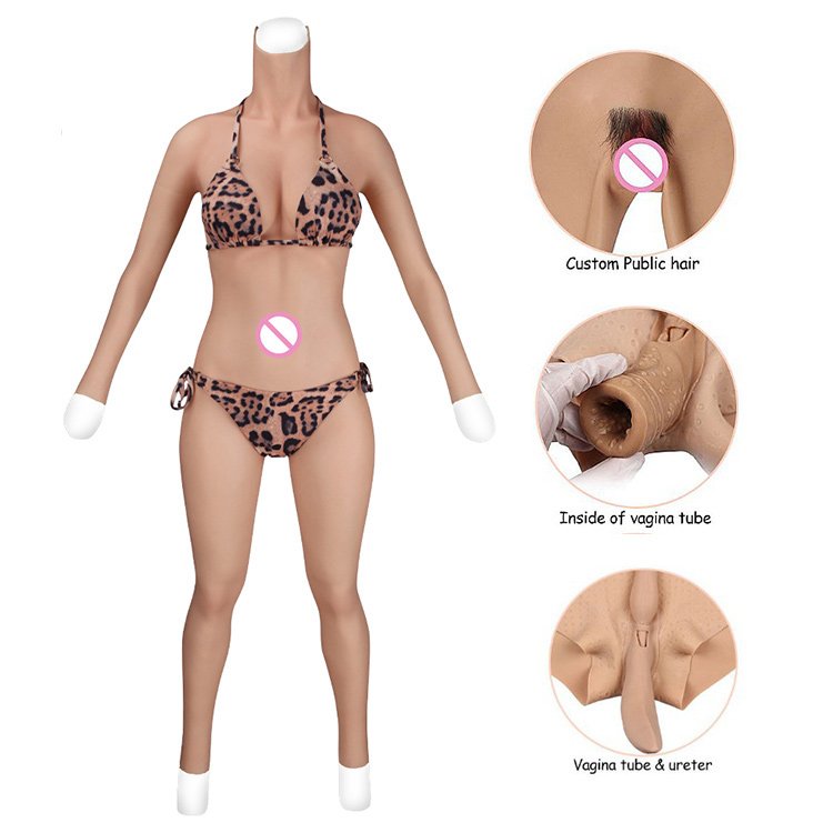 URCHOICE Cosplay costume silicone breast form Female fake boobs artificial pussy body suit with arm for Crossdresser Transgender