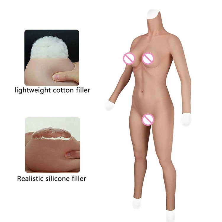 URCHOICE Cosplay costume silicone breast form Female fake boobs artificial pussy body suit with arm for Crossdresser Transgender