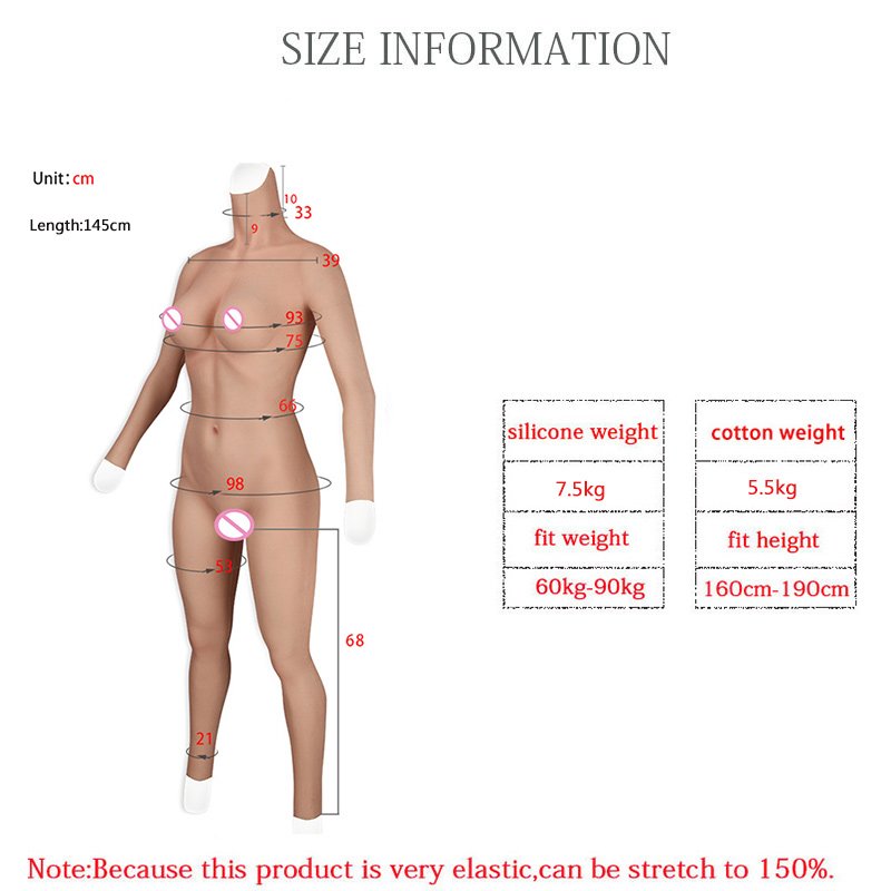 URCHOICE Cosplay costume silicone breast form Female fake boobs artificial pussy body suit with arm for Crossdresser Transgender