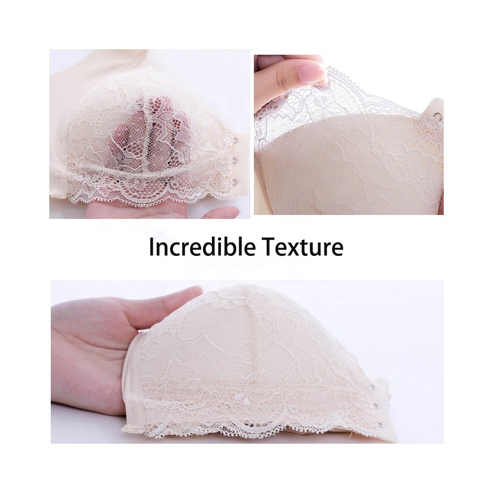 Hotsell Amazon Sexy Lace Bra Front Closure Hook Builtup Posture Back Support Wirefree Plus Size (M-3XL) Leisure Elegant Pushup Bra