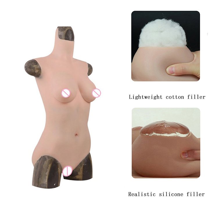 URCHOICE Soft silicone breast form triangular silicone full bodysuit with fake boobs false pussy for crossdresser