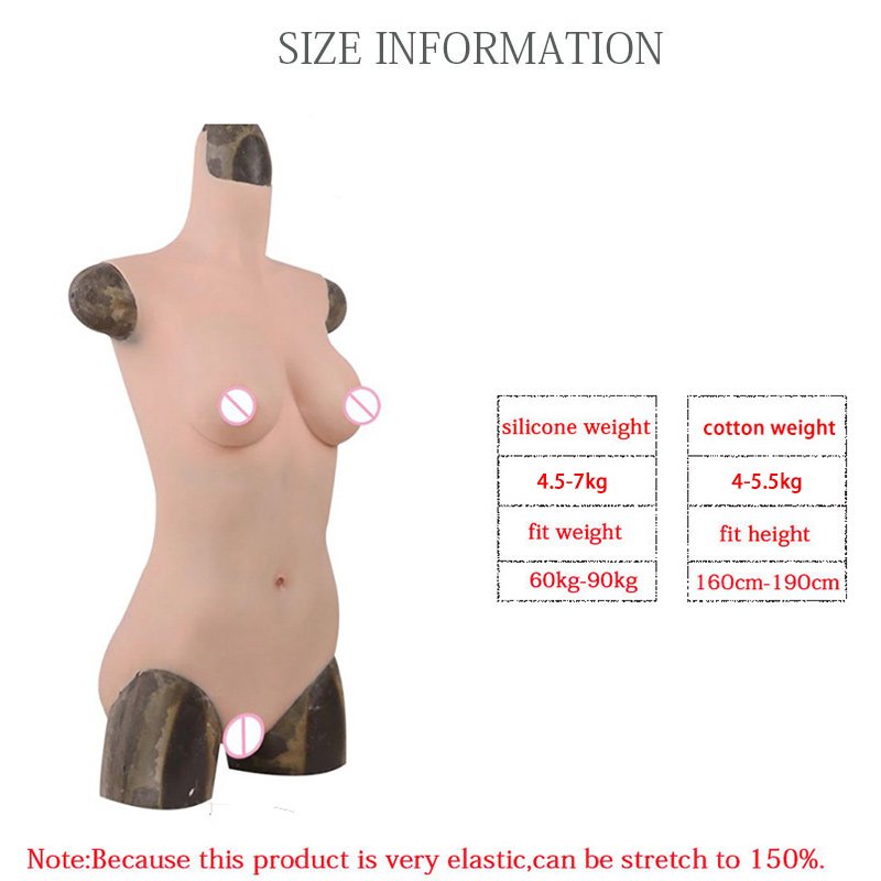URCHOICE Soft silicone breast form triangular silicone full bodysuit with fake boobs false pussy for crossdresser