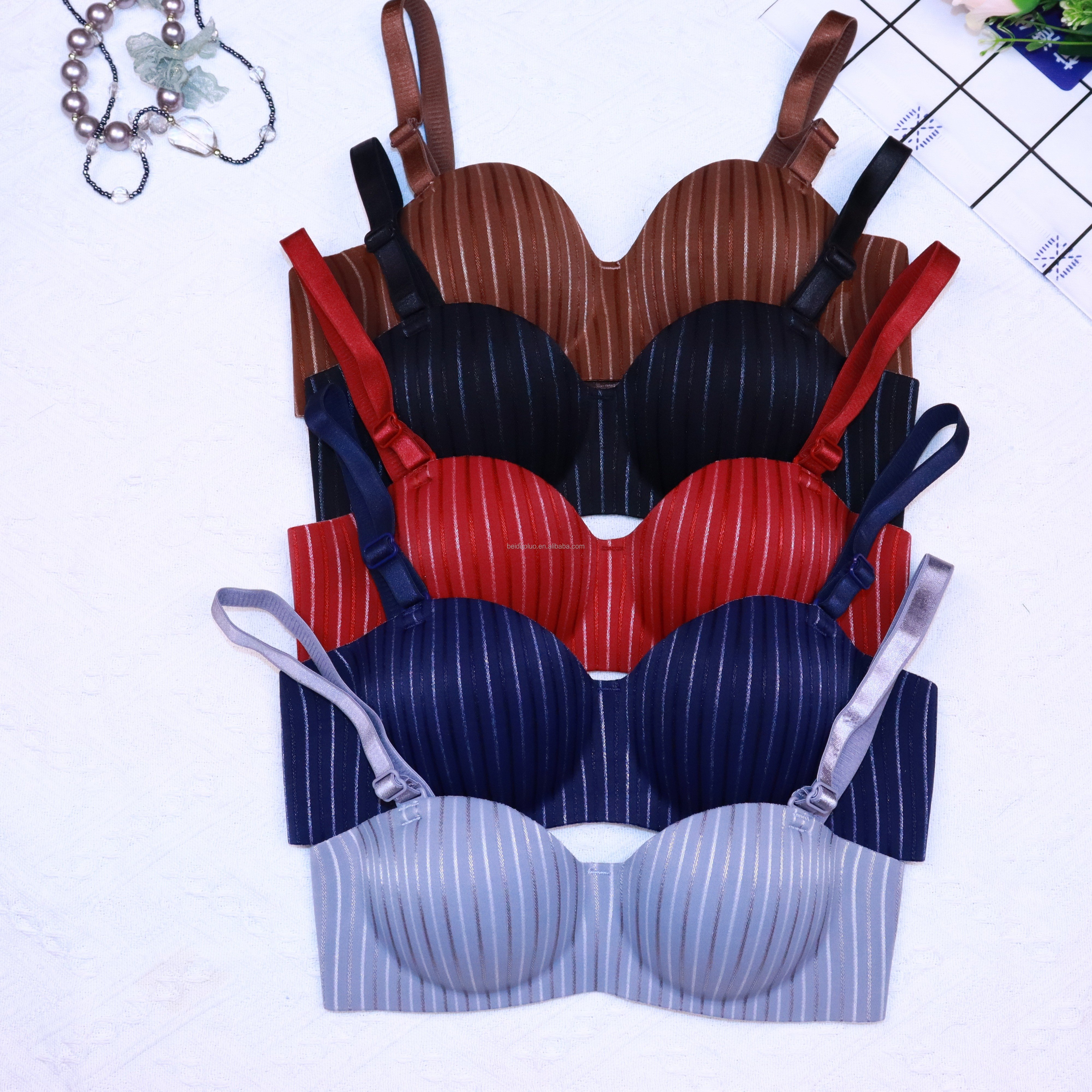 Small cup push-up adjusted-straps fashionable printed wire free One-piece bra for small breasts woman