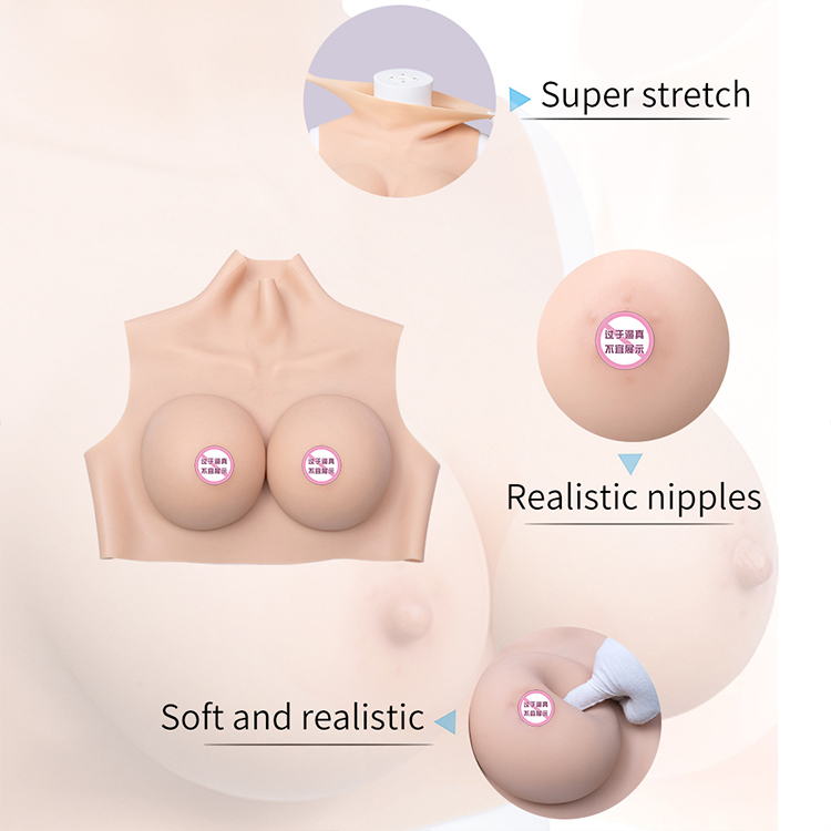 Soft Wear Cosplay Fake Boobs Realistic Silicone High Collar Neck Artificial Breast Form Silicone Boobs For Crossdresser