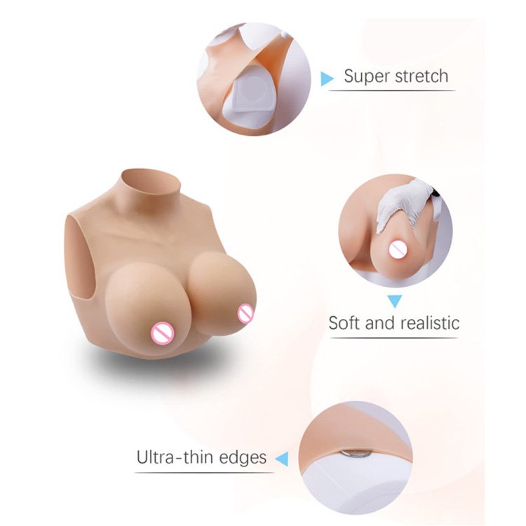 Soft Wear Cosplay Fake Boobs Realistic Silicone High Collar Neck Artificial Breast Form Silicone Boobs For Crossdresser