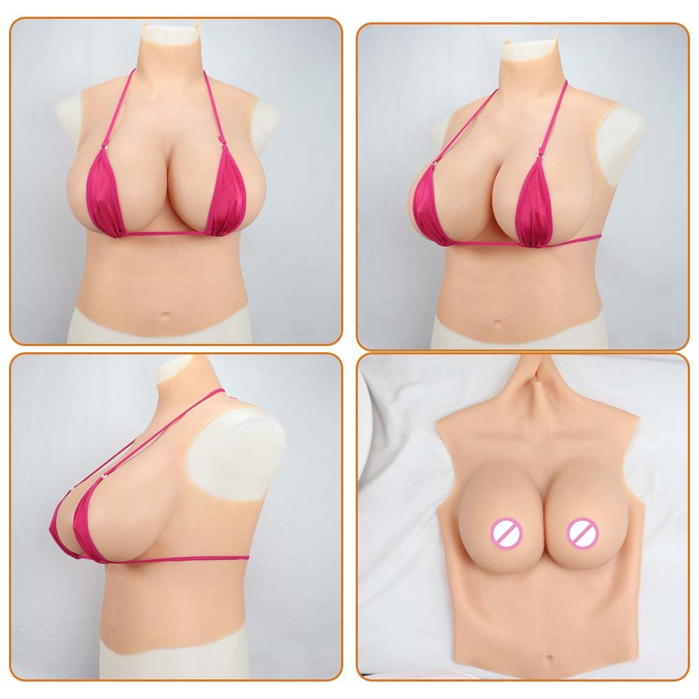 Lifelike Skin Tones Silicone Boobs Half Body Fake Breast Form Crossdresser Big Tits Vest For Transgender Shemale Ladyboy