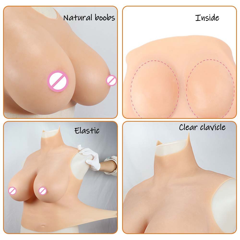 Lifelike Skin Tones Silicone Boobs Half Body Fake Breast Form Crossdresser Big Tits Vest For Transgender Shemale Ladyboy