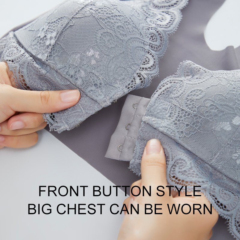 Beautiful Back Lace Women's Sexy Underwear with Front Button Gathering Wide Shoulder Strap New Logo on Cup Padded Embroidered