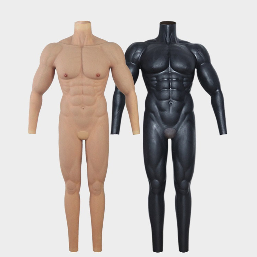 Dark Skin Tone Full body men's Silicone Muscle Suit Fake chest muscle Simulation For Cosplay Halloween Masquerade Disguise