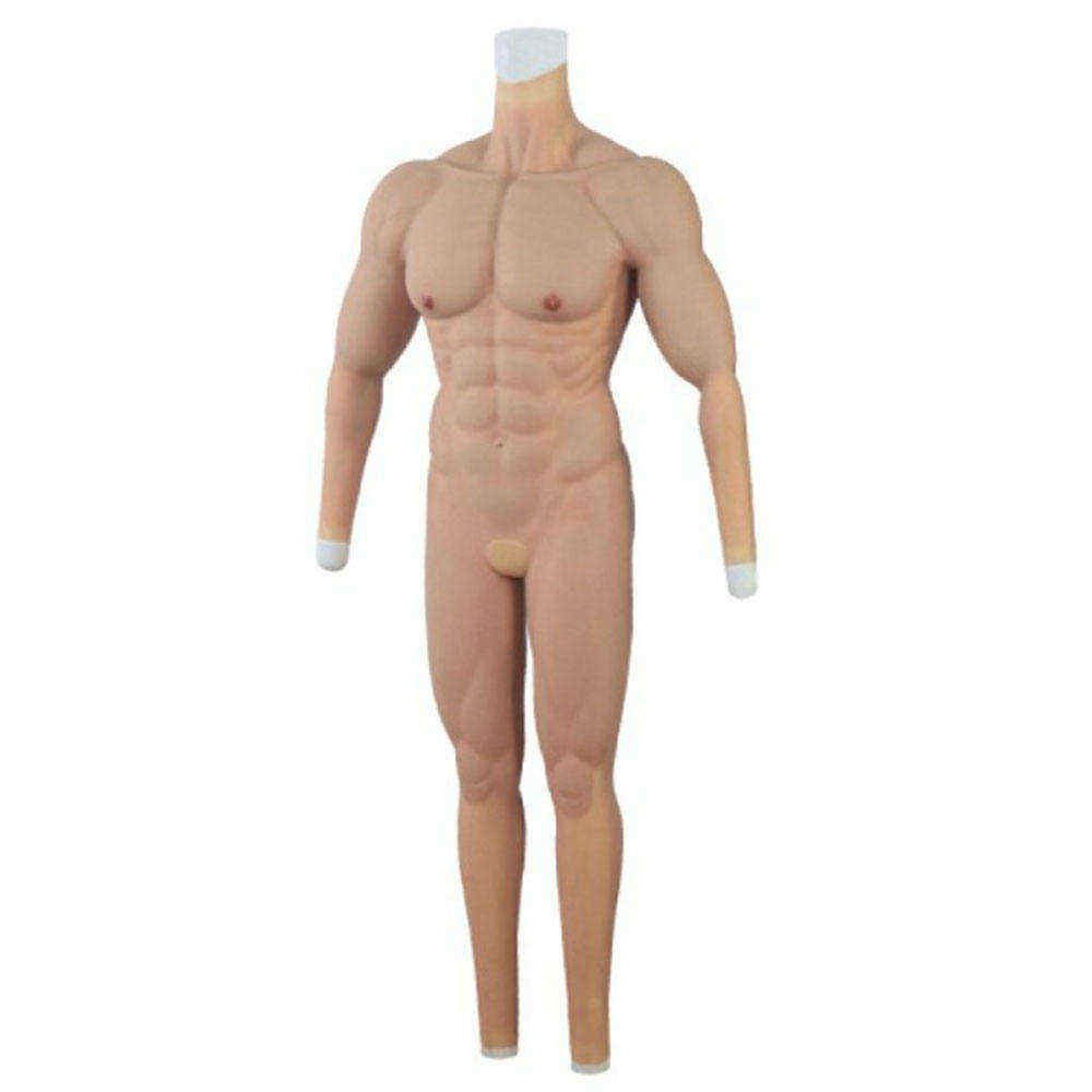 Dark Skin Tone Full body men's Silicone Muscle Suit Fake chest muscle Simulation For Cosplay Halloween Masquerade Disguise