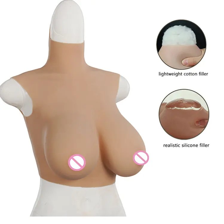 Realistic Silicone High Collar Neck Artificial Breast Form For Cosplay Shemale Transgender Drag Queen Crossdresser