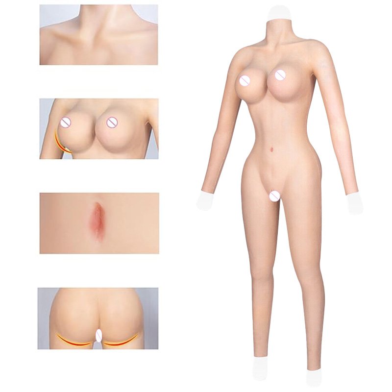 Factory Sale Crossdress Silicone Bodysuit Fake Breast Forms Artificial Vagina With Arms Realistic Male To Female
