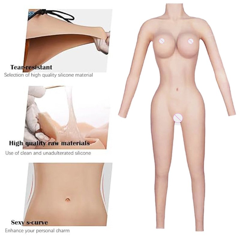 Factory Sale Crossdress Silicone Bodysuit Fake Breast Forms Artificial Vagina With Arms Realistic Male To Female