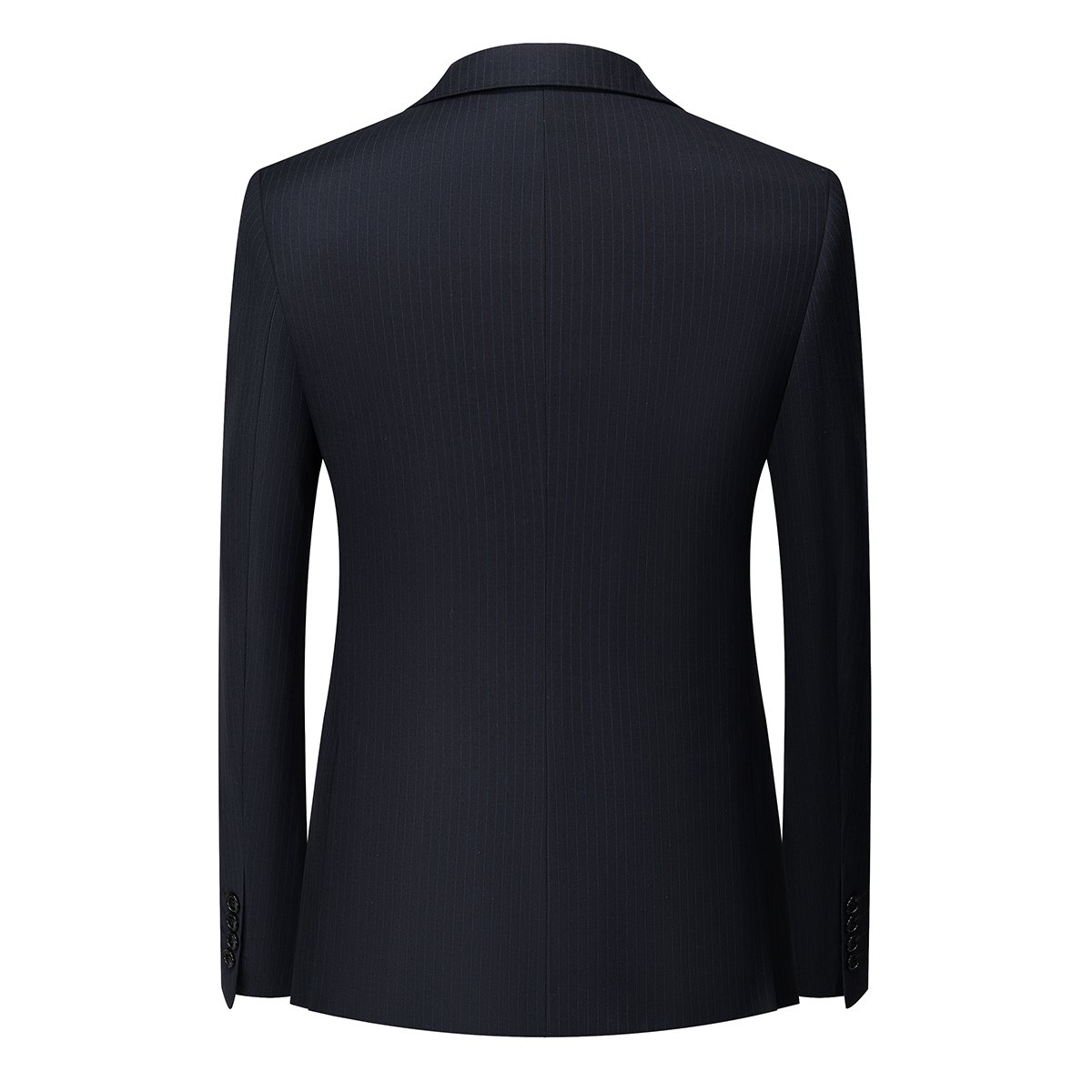 Men's Navy blue Two-Button 3-Piece Narrow Stripe Single Breasted Business Style with V-Neck Collar Closure Bridegroom Suit 9103