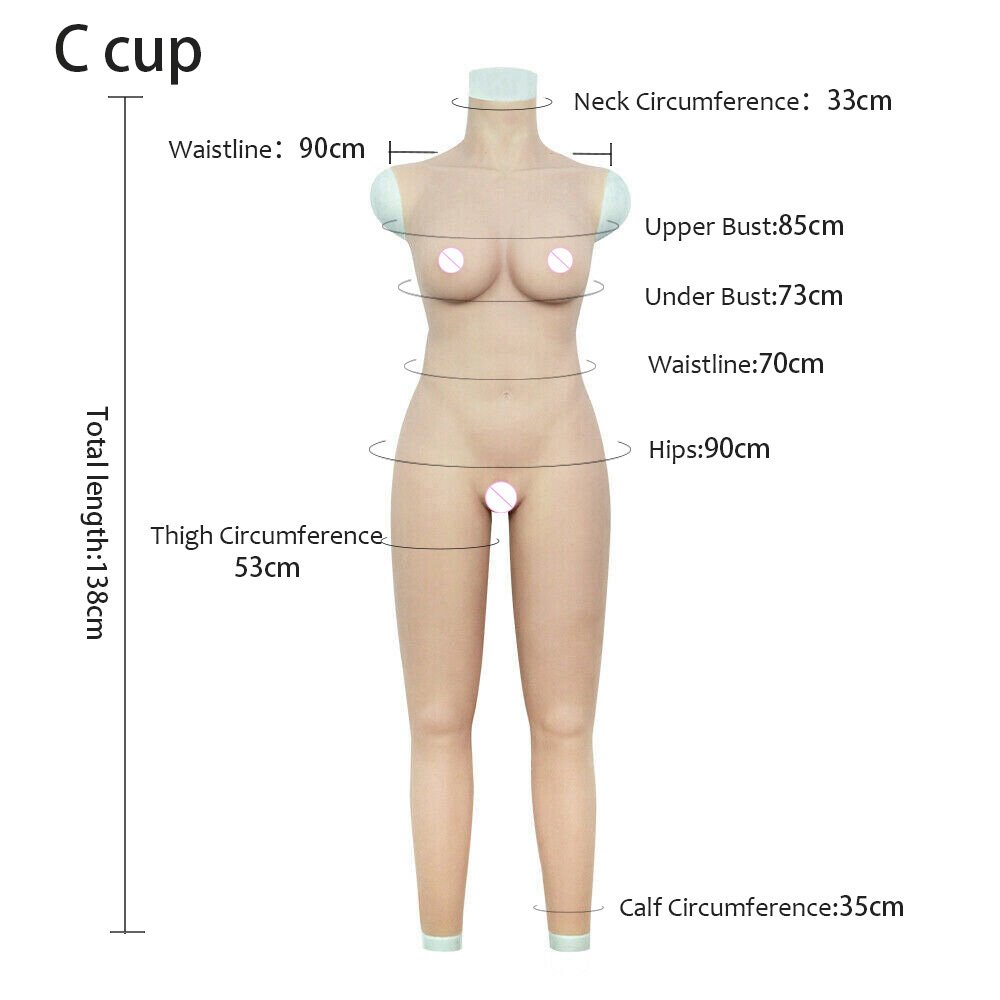 Sleeveless Full Body Jumpsuit Silicone C Cup Fake Boobs Vagian Drag Queen Full Bodysuit For Transgender Breast Cosplay Forms