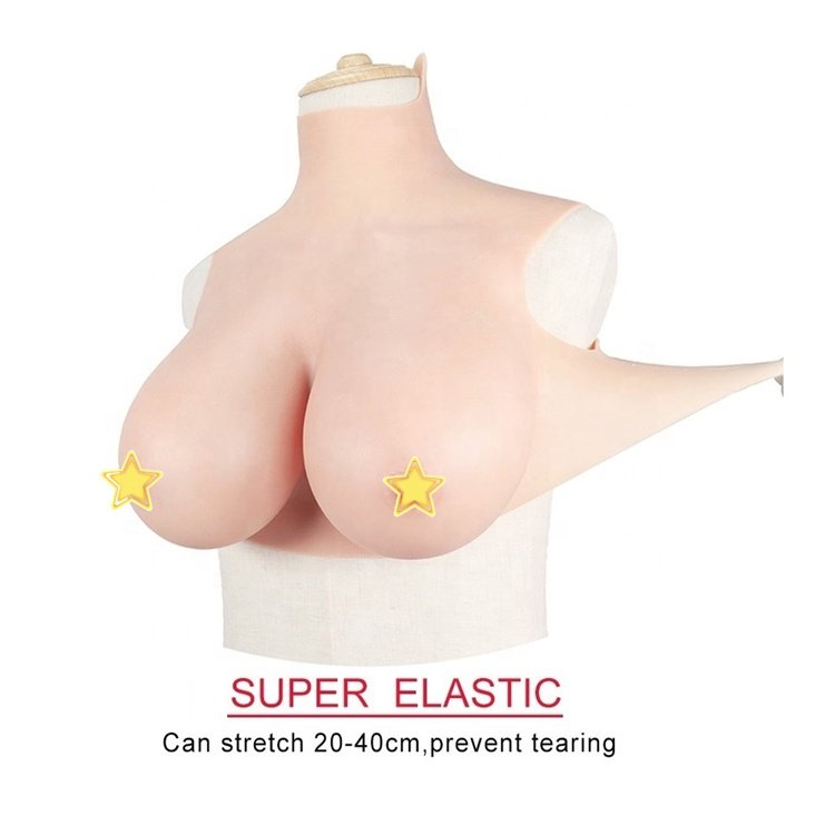 Silicone Breast Form Cotton Filled Breastplate High Collar Artificial Boobs for Crossdresser Transgender Drag Queen Shemale