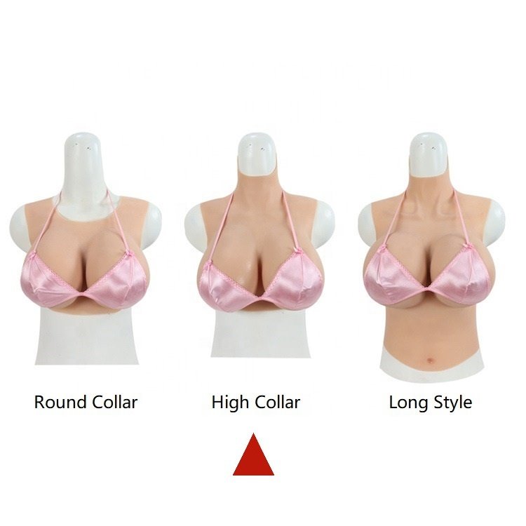Silicone Breast Form Cotton Filled Breastplate High Collar Artificial Boobs for Crossdresser Transgender Drag Queen Shemale