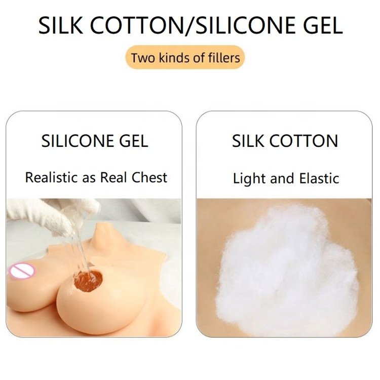 Silicone Breast Form Cotton Filled Breastplate High Collar Artificial Boobs for Crossdresser Transgender Drag Queen Shemale
