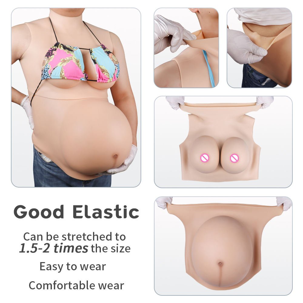 Economical Suits Artificial Silicone Pregnancy Belly and High Collar Fake Breast For Cosplay Halloween Party Sissy Crossdresser