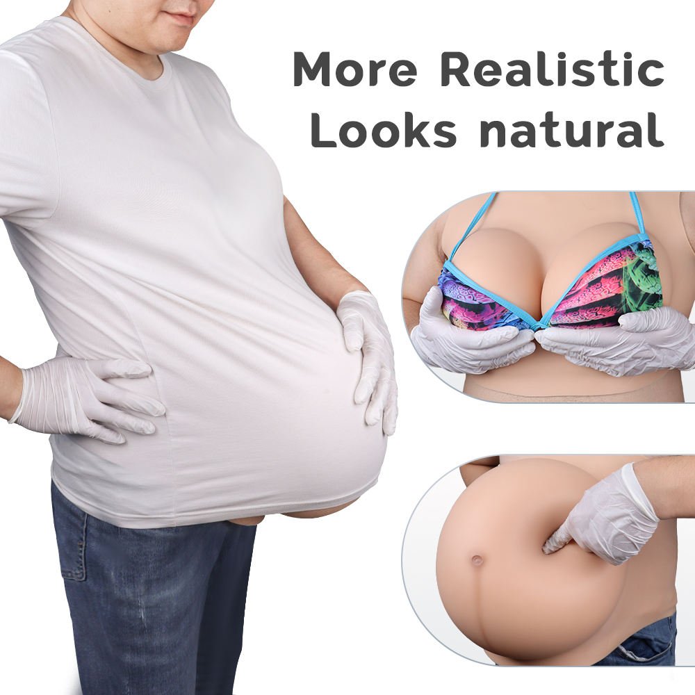 Economical Suits Artificial Silicone Pregnancy Belly and High Collar Fake Breast For Cosplay Halloween Party Sissy Crossdresser