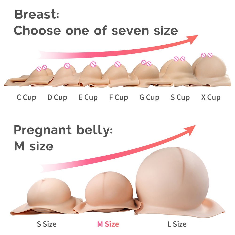 Economical Suits Artificial Silicone Pregnancy Belly and High Collar Fake Breast For Cosplay Halloween Party Sissy Crossdresser
