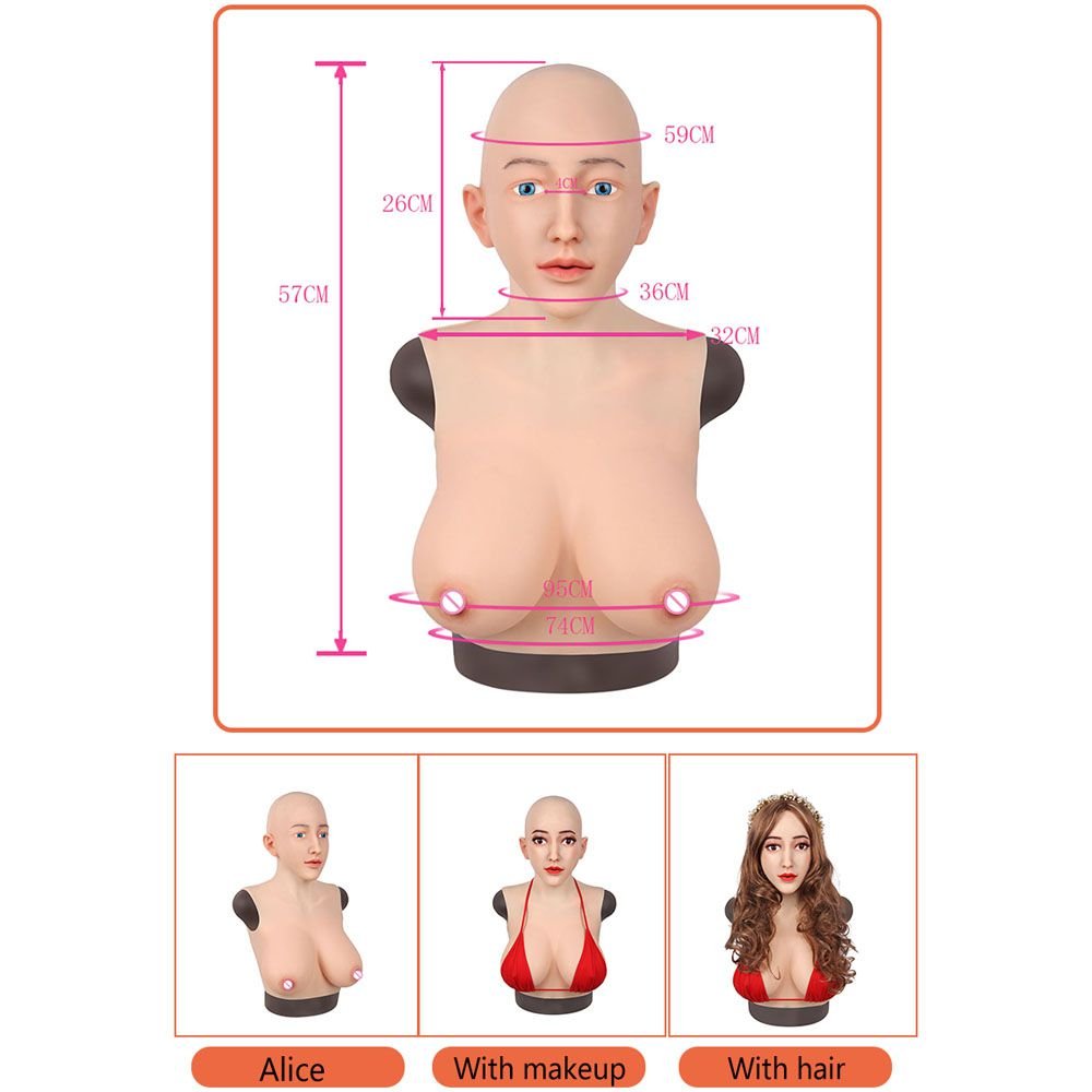 URCHOICE Artificial crossdresser realistic female silicone mask with cotton silicone breast form D cup for transgender sh