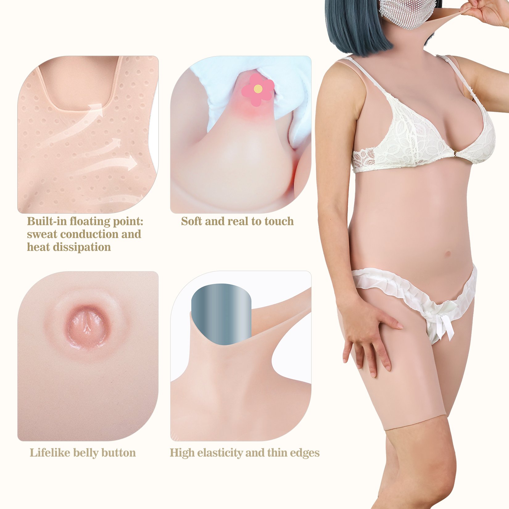 Source Factory New Memory silicone material body with c cup breast forms silicone bodysuit for transgender