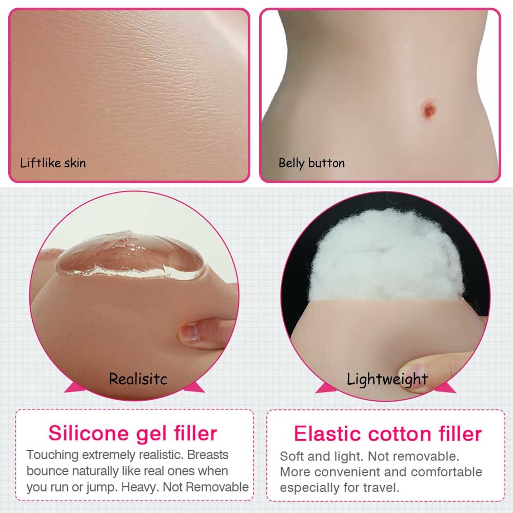 URCHOICE Crossdresser C/D/E CUP Cotton breast forms Male To Female Fake Boobs silicone bodysuit For Transgender Shemale