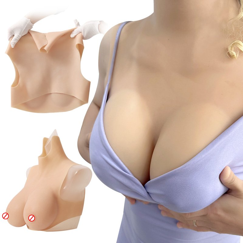 Silicone chest Realistic Cosplay high neck Fake boobs breastplate Prosthesis False Silicon Female Breast Forms for custom