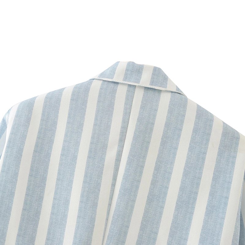 Women Single Breasted Coat Striped Light Blue Ladies Suit