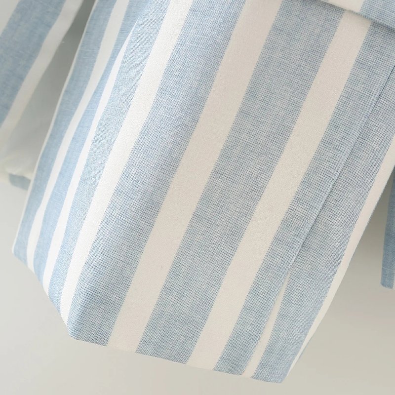 Women Single Breasted Coat Striped Light Blue Ladies Suit