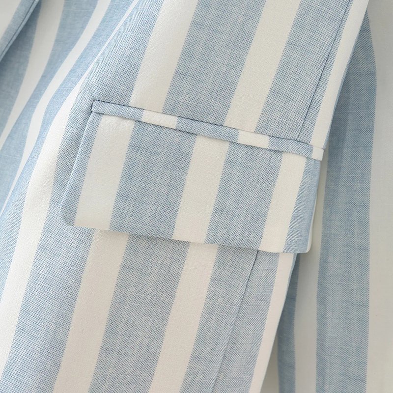 Women Single Breasted Coat Striped Light Blue Ladies Suit