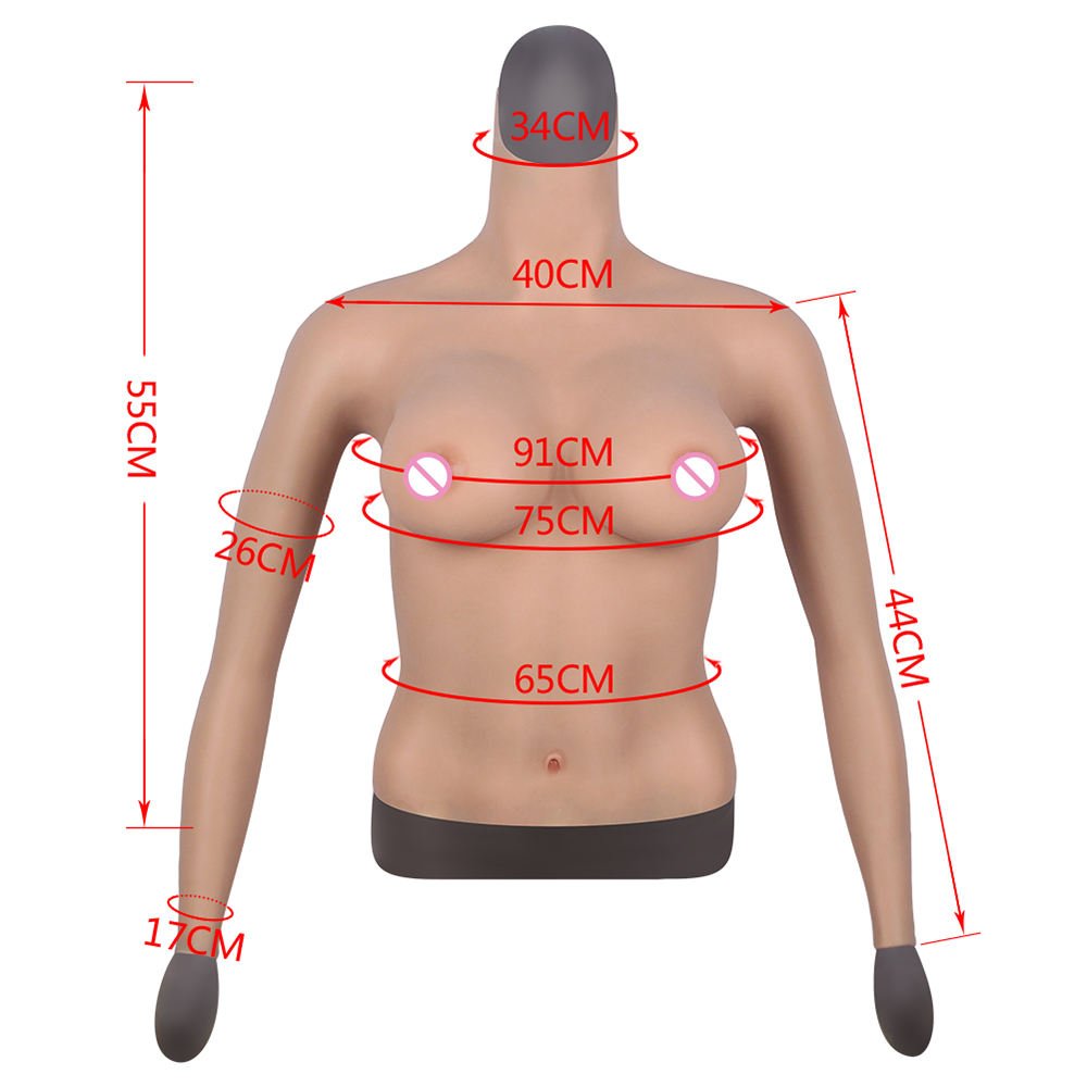 D Cup Lifelike Silicone Breast Forms with Arms Huge Half Body False Plump Boobs for Transgender Male to Female Halloween Party