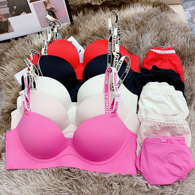 New Sexy Small Breast Push-up Underwear For Women Without Steel Rings Roundness Large Size Anti-sagging Seamless Bra set